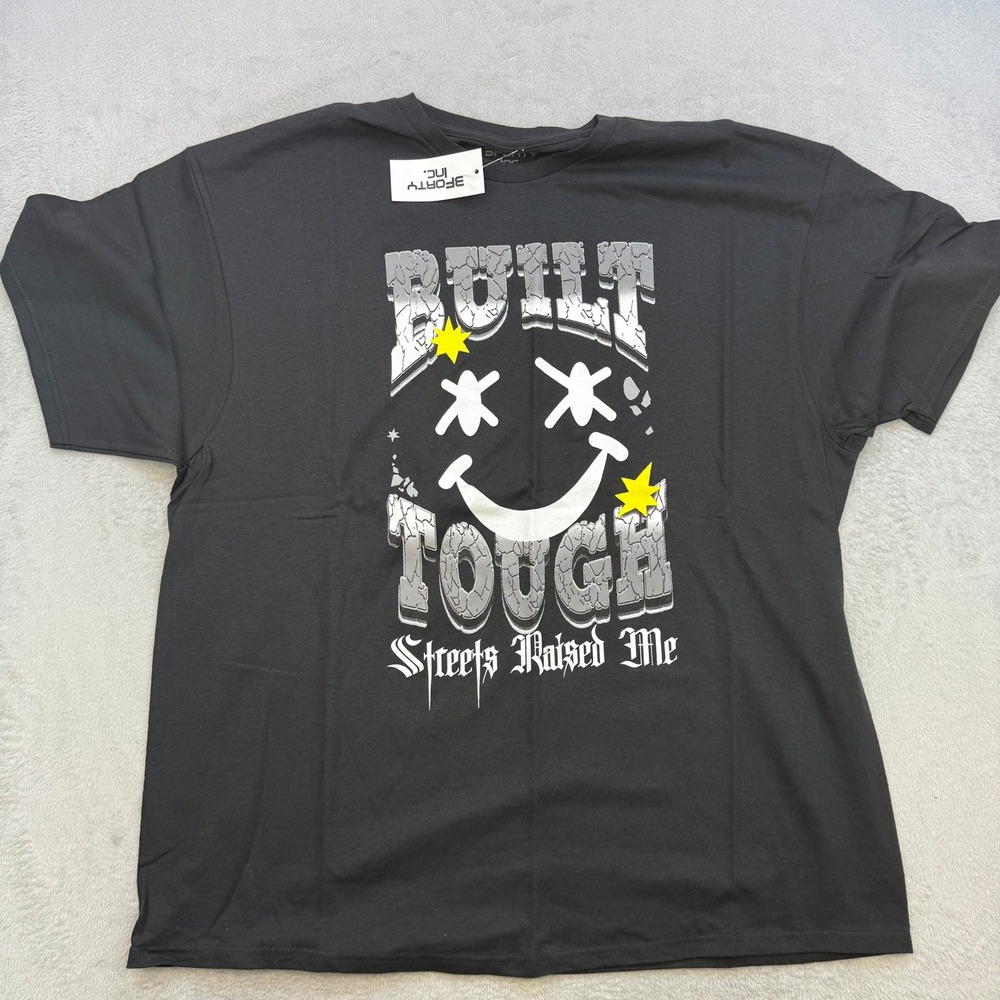 3Forty Inc T Shirt Mens 2XL Black Built Tough Streets Raised Me Graphic Tee